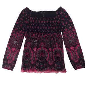 Vtg Y2K Babydoll Mesh Top Shirt XL Floral Smocked Whimsigoth Fairy Boho INC Long